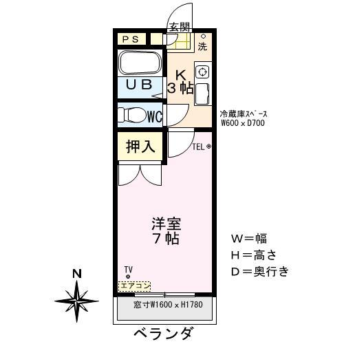 サンドヴィラ(1K/1階)の間取り写真