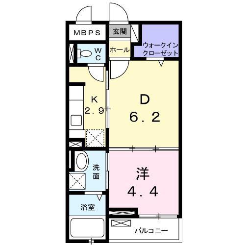 ウエストサイド ヒルズ(1LDK/2階)の間取り写真