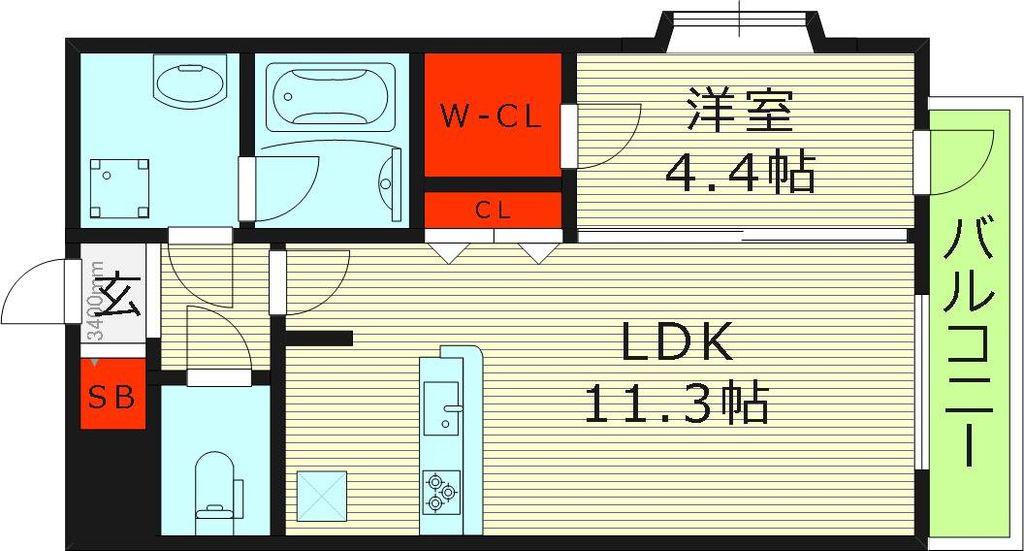 TOP COURT都島(1LDK/4階)の間取り写真