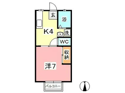 グリーンヒルズF棟(1DK/1階)の間取り写真