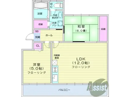 山和コーポ(2LDK/3階)の間取り写真