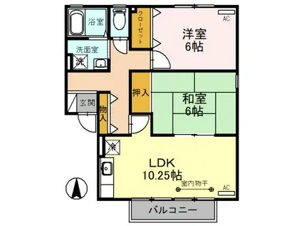 オーク ヴィレッジ B(2LDK/2階)の間取り写真