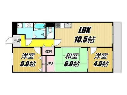 芦屋三木マンション(3LDK/2階)の間取り写真