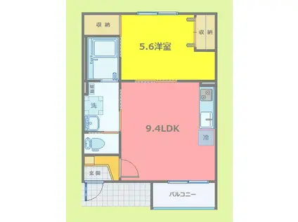 レガルバ沖館(1LDK/1階)の間取り写真