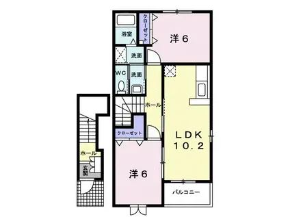 恵比寿Ⅱ(2LDK/2階)の間取り写真