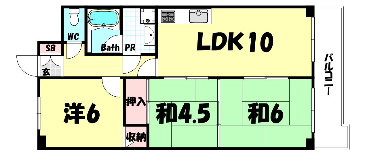ライオンズマンション神戸明泉寺(3LDK/4階)の間取り写真