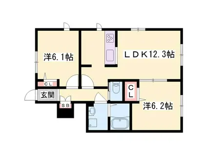 シャーメゾン宝殿(2LDK/1階)の間取り写真