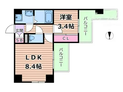 ラクラス新大阪(1LDK/9階)の間取り写真