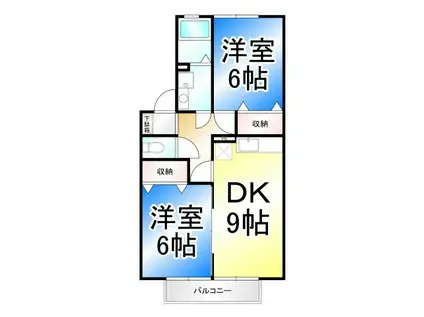 ツインズコート稲田(2DK/2階)の間取り写真