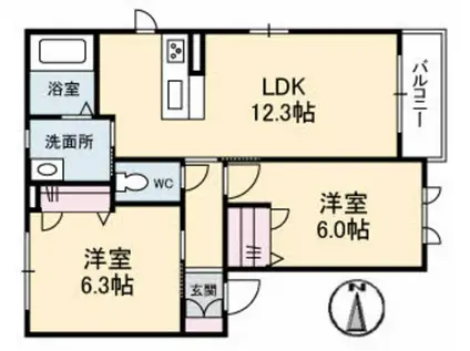 シャーメゾン林田(2LDK/2階)の間取り写真