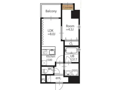 アミティエ扇町リアン(1LDK/3階)の間取り写真