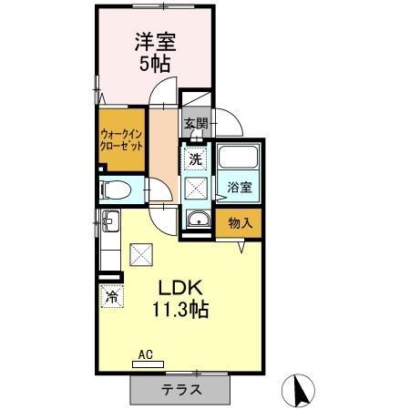 桐原第五ハイツ(1LDK/1階)の間取り写真