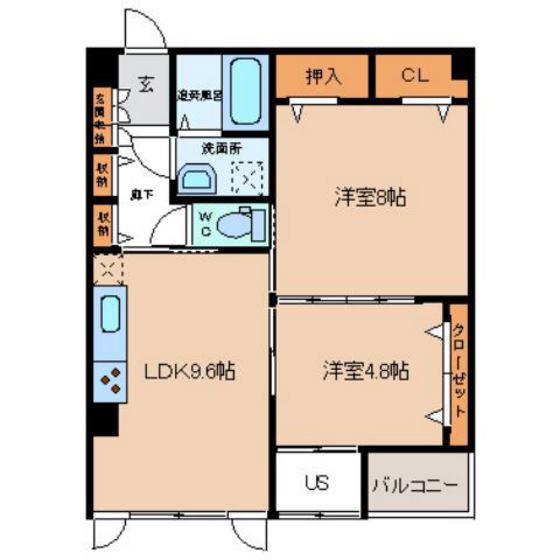 シャトー安野屋(2LDK/4階)の間取り写真