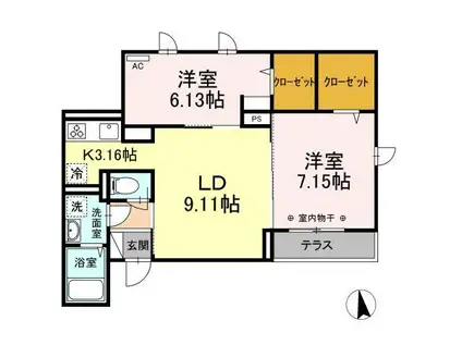 花水木 調布(2LDK/1階)の間取り写真