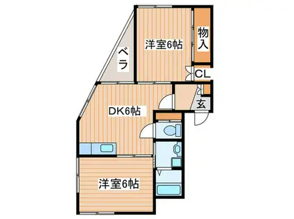 グランドールミウラJ棟(2DK/2階)の間取り写真