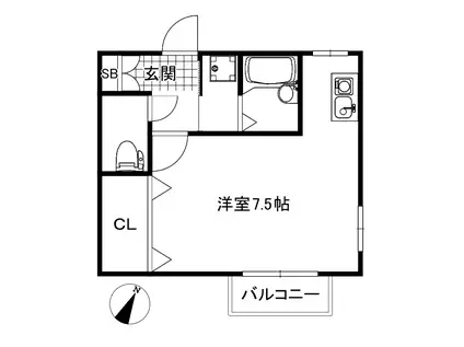 プランドール湊川(ワンルーム/1階)の間取り写真