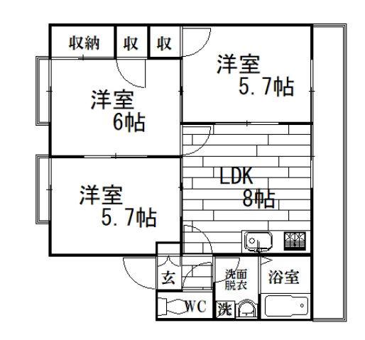 セジュール友竹(3LDK/1階)の間取り写真