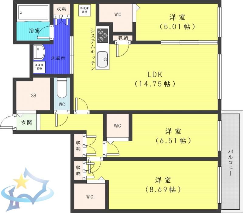 アルファスクエアS17(3LDK/4階)の間取り写真
