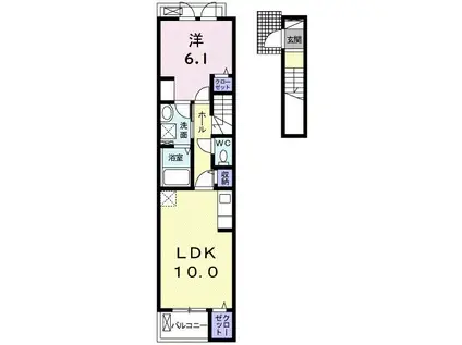 ヴァンヴェールヒルG(1LDK/2階)の間取り写真