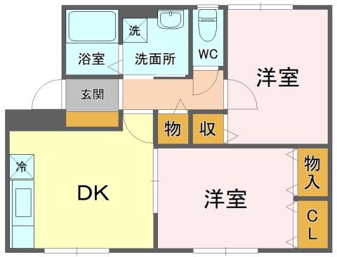 ベイコートA(2DK/1階)の間取り写真