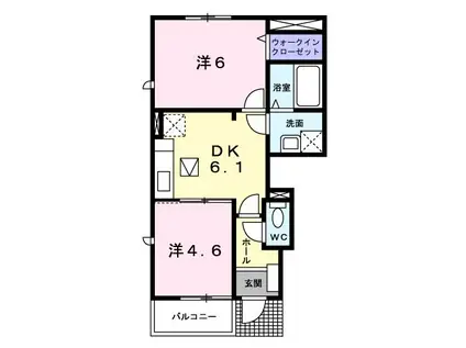 アプローズK(2DK/1階)の間取り写真