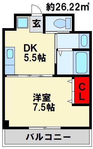 第61川崎ビル(1DK/9階)の間取り写真