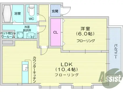 渡幸ベルメゾンDOG&CATⅡ(1LDK/1階)の間取り写真