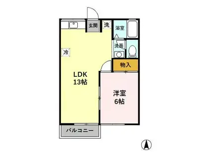 ロイヤル広瀬 C(1LDK/1階)の間取り写真