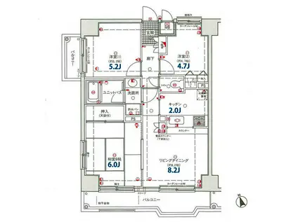 バルミー郡山(3LDK/7階)の間取り写真
