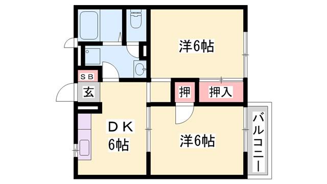 シャローガーデン(2DK/2階)の間取り写真