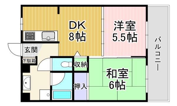 ウエストヒルズ(2DK/6階)の間取り写真