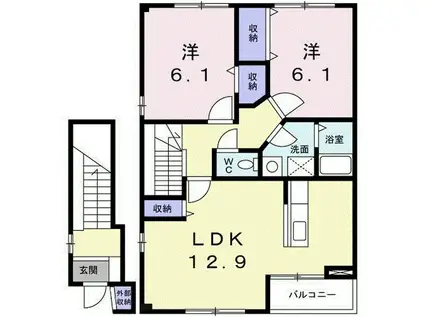 ルーラルブラッサムA(2LDK/2階)の間取り写真