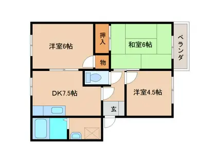 サザンハイツB(3DK/1階)の間取り写真