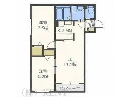 ベルクフルス(2LDK/3階)の間取り写真