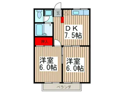 エステ-トピア伊草B(2DK/1階)の間取り写真