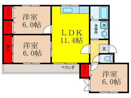 マプログレイスIII(3LDK/1階)の間取り写真