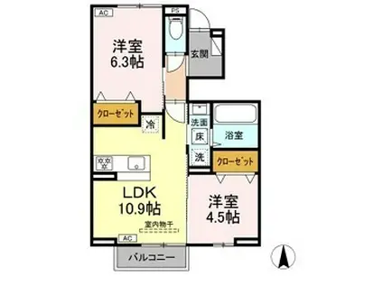 サンヴェール幡生(2LDK/1階)の間取り写真