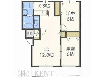 グランディス西野(2LDK/3階)の間取り写真