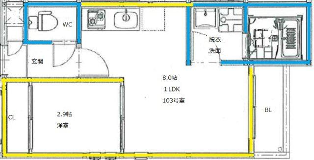 G-SMART黒髪(1LDK/1階)の間取り写真