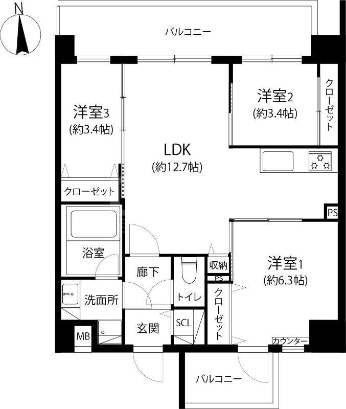 MODERN ASPIRATION 大濠公園(3LDK/7階)の間取り写真