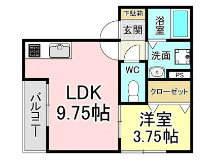 SELENE熊西(1LDK/2階)の間取り写真