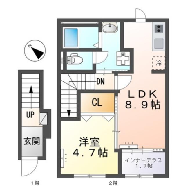 ピーコック(1LDK/2階)の間取り写真