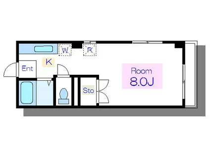 アサヒハイム(ワンルーム/2階)の間取り写真