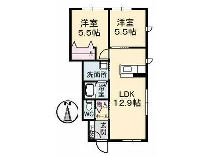 メープルコートNAKAO C棟(2LDK/1階)の間取り写真