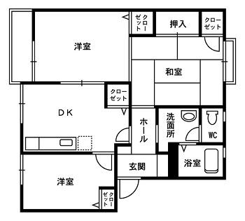 もくれん館B棟(3DK/2階)の間取り写真
