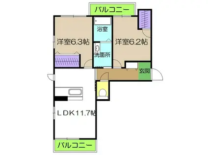 ベレオ リラフォートI(2LDK/3階)の間取り写真