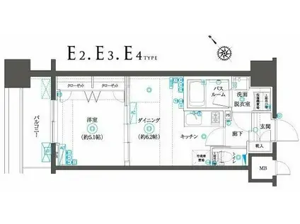 ZOOMヨコハマSQUARE(1DK/10階)の間取り写真