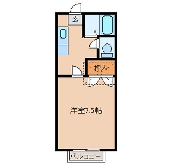 ロイヤルメゾンD(1K/2階)の間取り写真