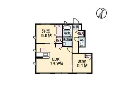 シャーメゾンきびじD棟(2LDK/1階)の間取り写真