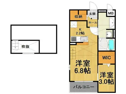 カレントレジデンス(1LDK/2階)の間取り写真